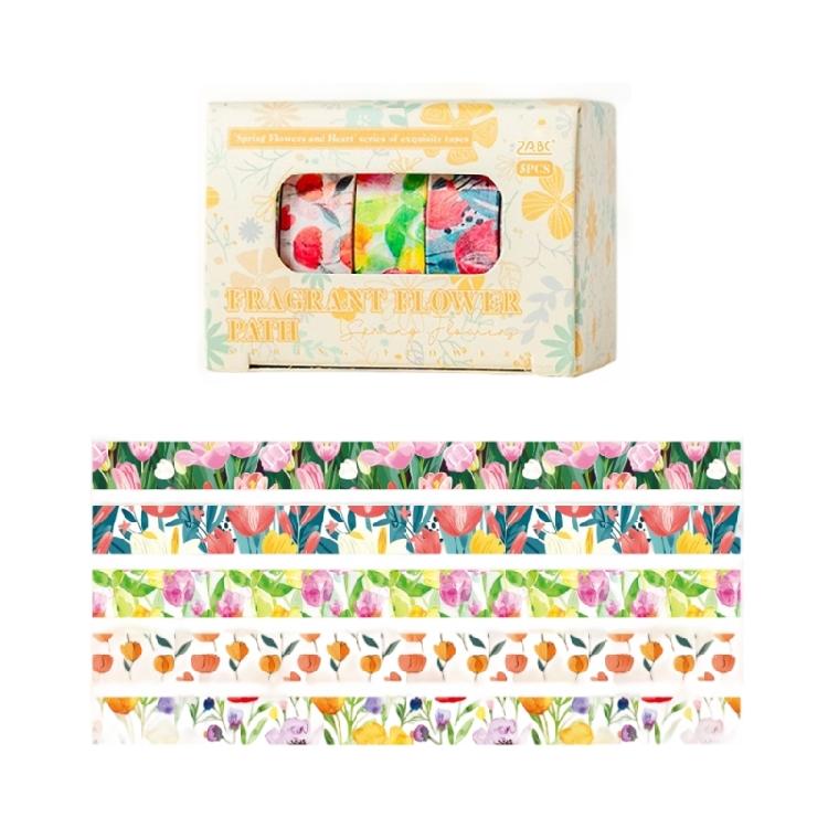 5Rolls Flower Decorative Tape Aesthetic Tape 10mmX2M Each Adhesive Tape for Art Craft Scrapbooking Photo Frame Journal