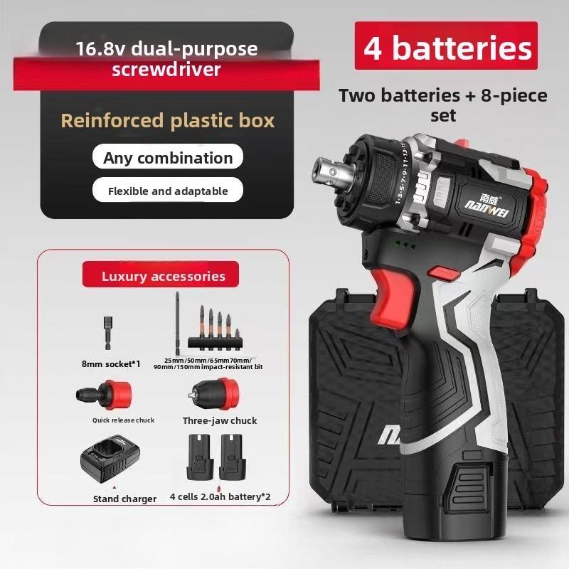 NANWEI 16.8V Lithium-ion Cordless Electric Drill Handheld Universal Electric Brushless Dual-Speed Screwdriver, Multi-functional Cordless Screwdriver