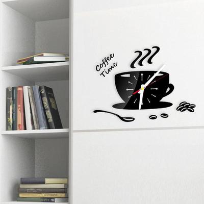 3D Зеркало Кофейная Чашка Форма Настенные Часы Современный Дизайн Креативные Настенные Часы Наклейка Для DIY Кухни Гостиной Украшения Дома
