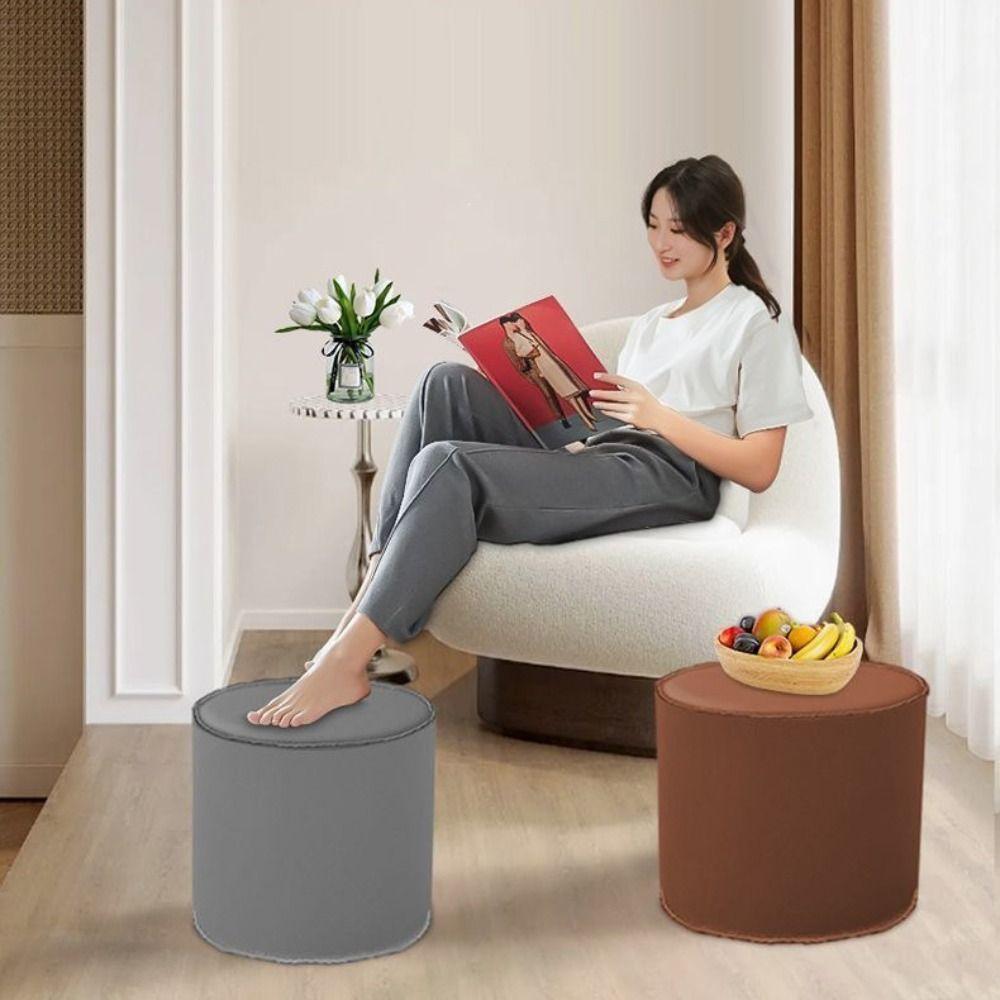 Non-Slip Storage Stool Waterproof Leather Pouf Thicken Cylinder Ottoman Shoe-changing