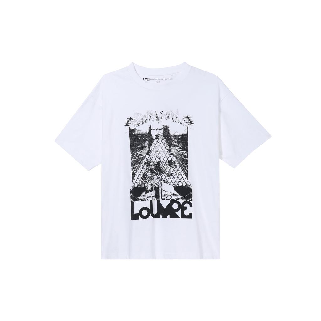 Uniqlo X Louvre Коллаборация Весна/Лето 2023 Круглый вырез Графический принт Свободный крой Короткий рукав Футболка Унисекс Топы Белый 456301-00