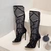 Fashion Liyke Summer Sexy Hollow Out Knee High Boots Sandals Women Solid Black Peep Toe Stiletto Heels Fashion After Zip Long Shoes Lady