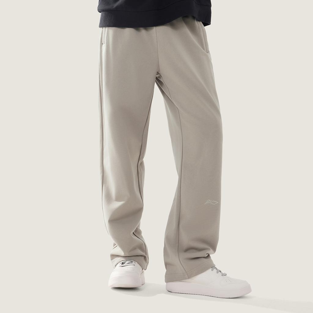 Li Ning Серия Спортивный Стиль Жизни Уличные Со Средней Посадкой Свободные Прямые Штанины С Принтом Логотипа Вязаные Спортивные Штаны Мужские брюки AKLVJ25-3