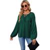 Spring and Autumn Women's Tops Lantern Sleeve Long Sleeve Loose Plus Size V-Neck Tie Shirt