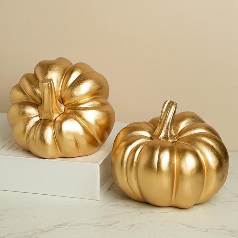 Gold Pumpkin Autumn Decors Decorative Pumpkin for Halloween Thanksgiving Table Centerpieces Mantles Bowl Party Wedding