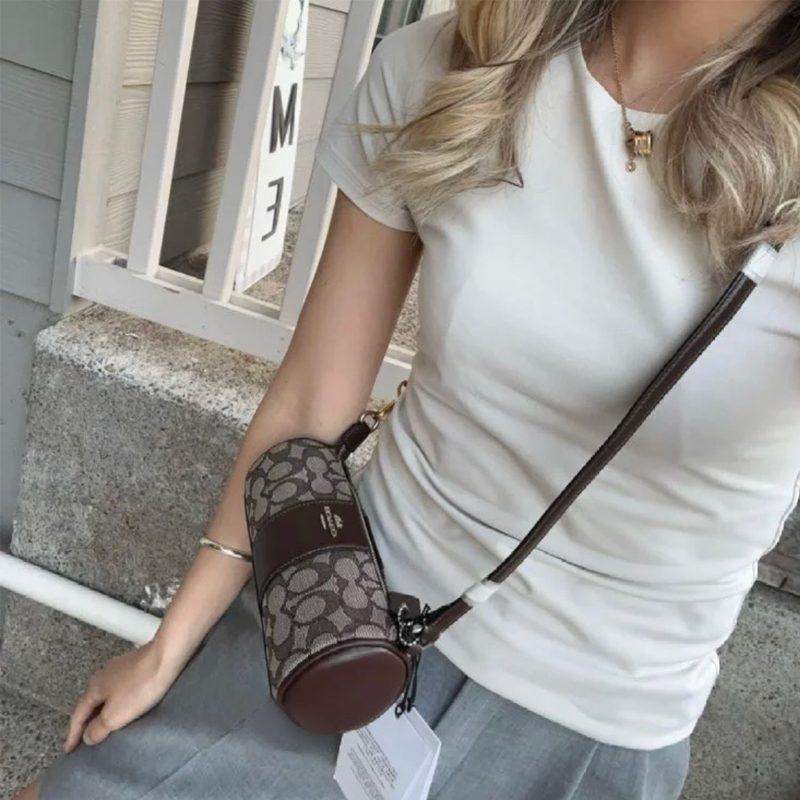 COACH Nolita Fabric With Leather Cylinder Bag Handbag, Shoulder Bag Small Women's Dark Coffee CU989-SVS8S