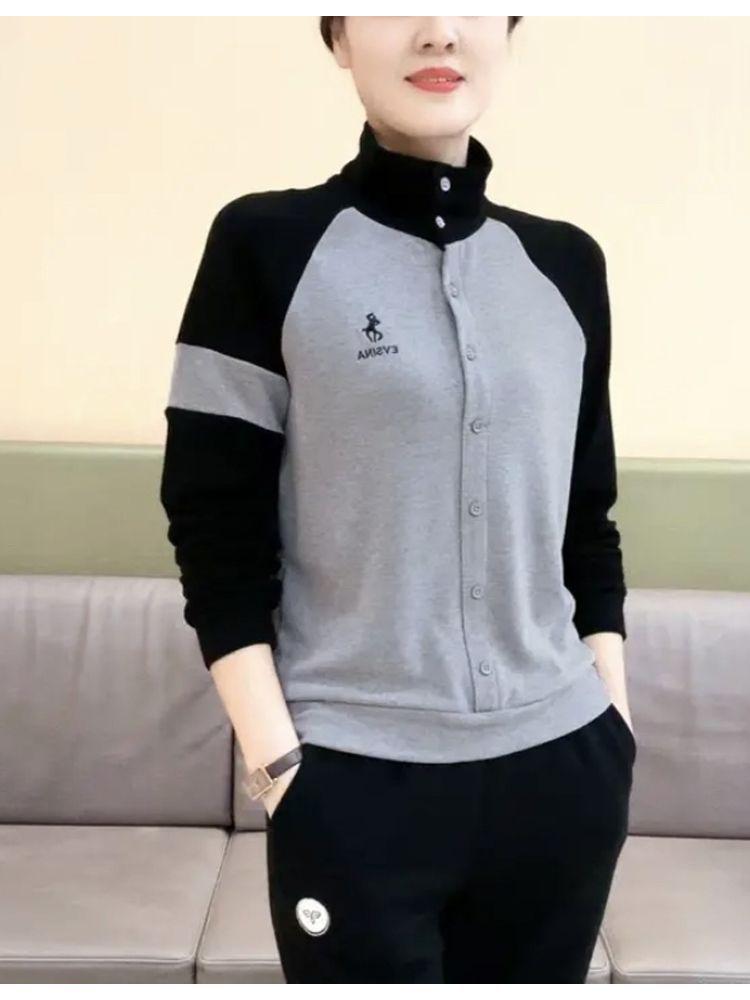 Свободный свитшот пэчворк в стиле колор-блок с отложным воротником большого размера для мам