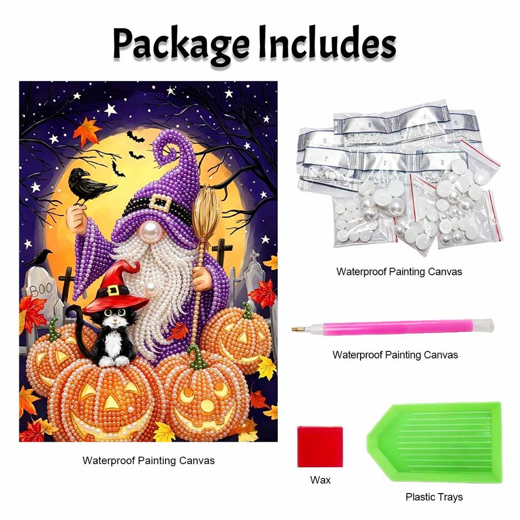 Halloween pearl painting art full pearl gnome pumpkin cat witch hat handmade diy home decorations
