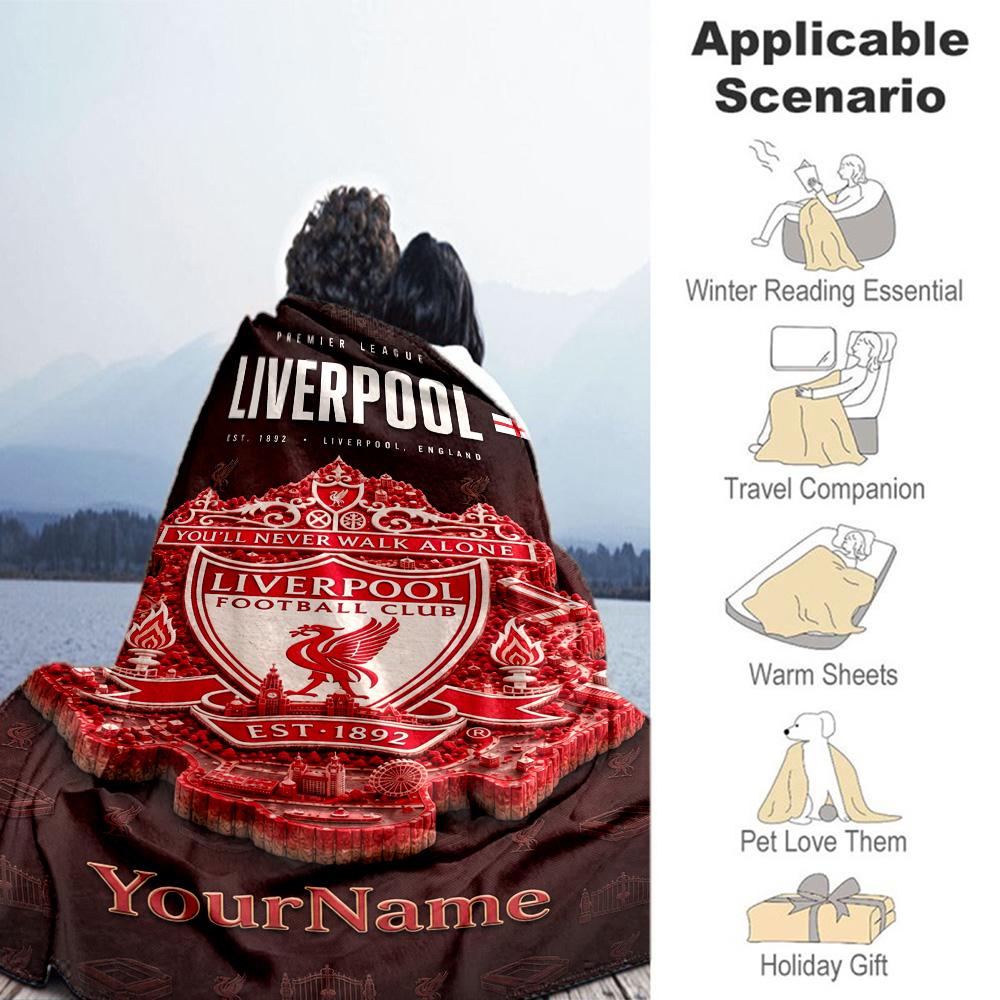 Liverpool Personalized Text Blanket Lightweight Customizable Blanket Soft Warm Cozy Versatile for Couch Nap Living Room Livingroom