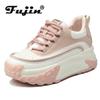 Fujin 7cm Spring Autumn Women Summer Comfy Genuine Leather High Top Skateboard Shoes Sneakers Chunky Platform Wedge Mixed Color
