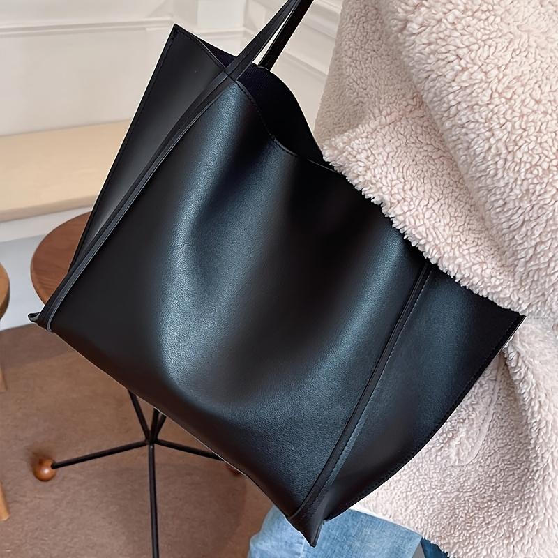 Stylish Black Tote Bag - Large Capacity, Lightweight & Easy To Carry, Vintage Shoulder Handbag with Sleek Design for Work, Casual Outings & Dates