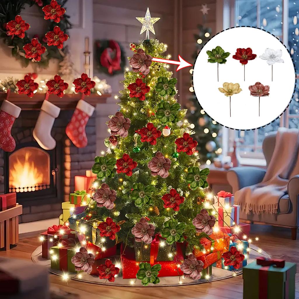 36cm High-end Glitter Artificial Christmas Flowers Xmas Tree Ornaments Christmas Tree Hang Flower Ornament 2026 New Year Decor