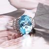 Кольцо с натуральным небесно-голубым топазом 8,50 карат, овальный драгоценный камень 10*14 мм, стерлинговое серебро 925 пробы, классический дизайн, изысканное ювелирное изделие для женского юбилея