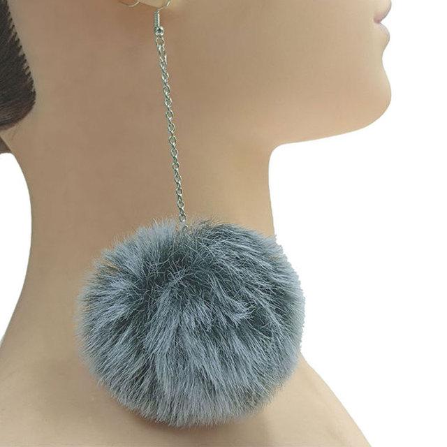 New Big Pompom Drop Earrings Fashion Soft Rabbit Fur Ball Pompom Pendant Long Dangle Earrings For Women Girl Party Gifts