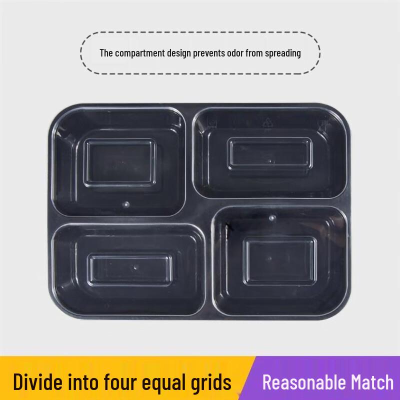 Black Disposable 4-Compartment Meal Prep Containers with Lids
