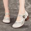 Retro Women's Shoes New Spring Cave Shoes Head Layer Cowhide Middle-aged Mother Soft Bottom Sandals