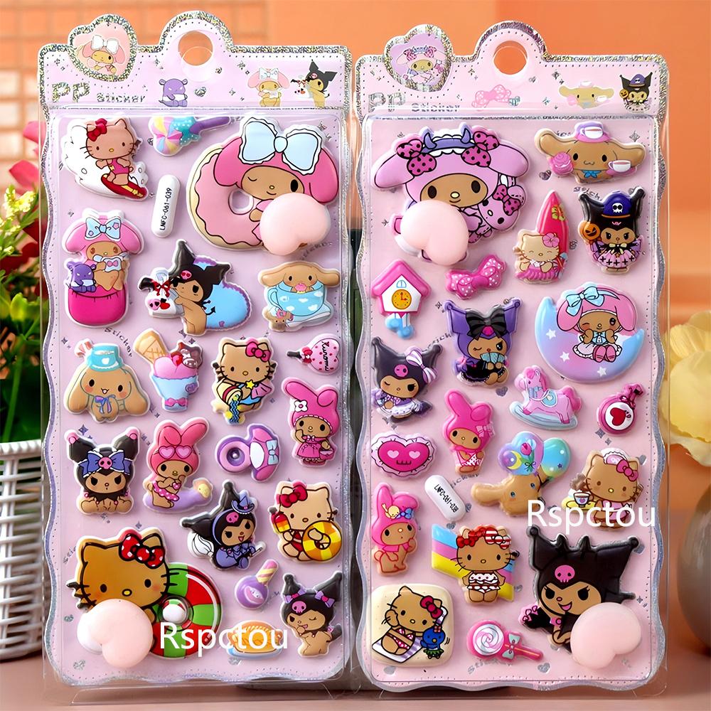 Кавайные наклейки Sanrio Счастливые Ягодицы My Melody Kuromi Мягкие Сжимаемые Антистресс 3D Рельефные Наклейки Мультяшные Наклейки-Пузыри для Награды