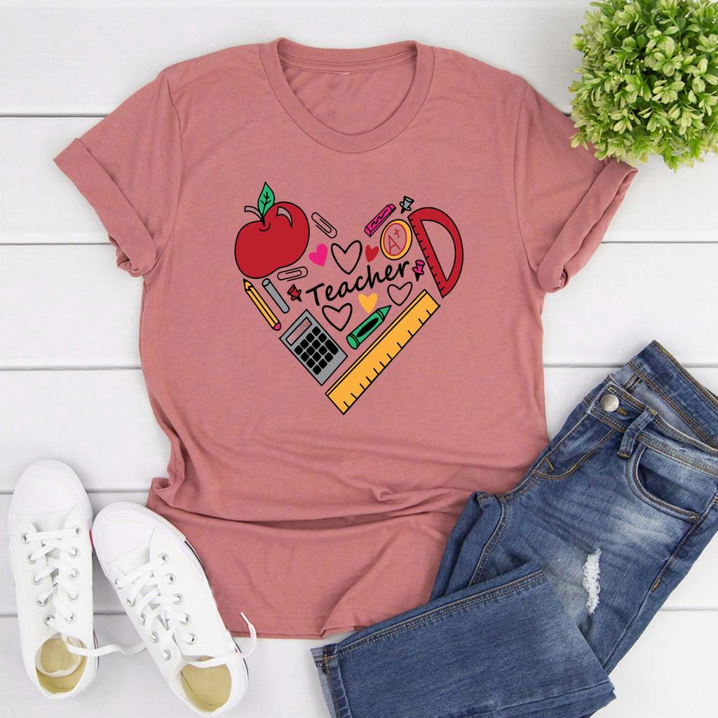 Inspirational Teacher TShirt Teach Love Inspire Tshirt Back To School Shirt Casual Short Sleeve Womens Tees Streetwear Tops