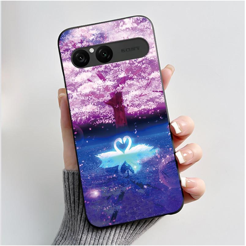 Cute Case For Sony Xperia 10 VII Fundas Capa Printing Shell Protective Cover Soft Silicone Cartoon Black Casing Coque