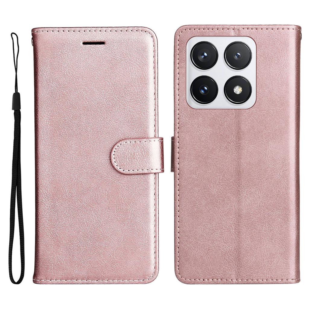 For Xiaomi 14T Pro Case Solid Color Leather Mobile Cover Wallet Stand with Strap