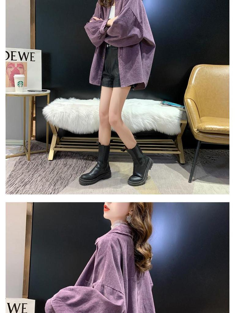 Корейская повседневная вельветовая куртка-рубашка с отложным воротником для женщин, средней длины с длинными рукавами, коллекция весна-осень 2025