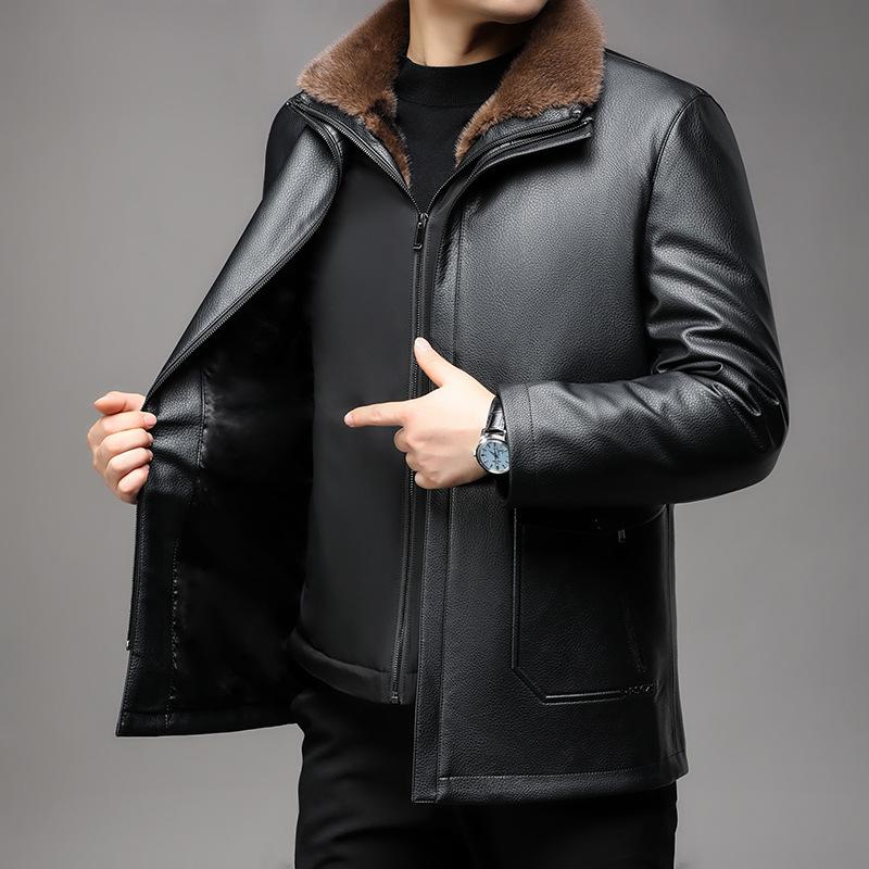 Мужская кожаная куртка из утолщенного бархата со съемной внутренней подкладкой из меха, куртка из натуральной кожи для мужчин среднего и пожилого возраста
