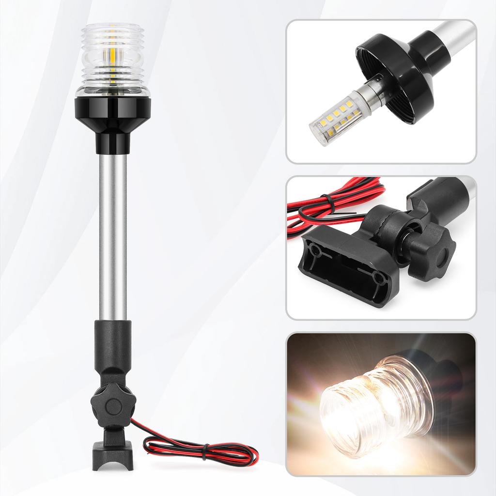 12-дюймовый светодиодный навигационный фонарь для лодки 12 ~ 24 В, водонепроницаемый, складной, парусный, сигнальный фонарь, морская яхта, предупреждающий, якорный столб, боковые огни