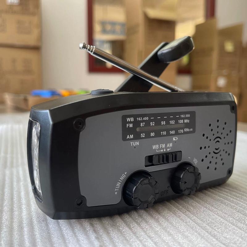 Аварийное радио 2000 мАч со светодиодными фонарями, радио, USB, солнечная зарядка, свет, портативное для путешествий, перезаряжаемое, FM/AM