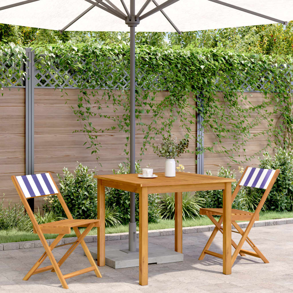 Bistro Chairs 2 pcs Blue and White Solid Acacia Wood & Fabric