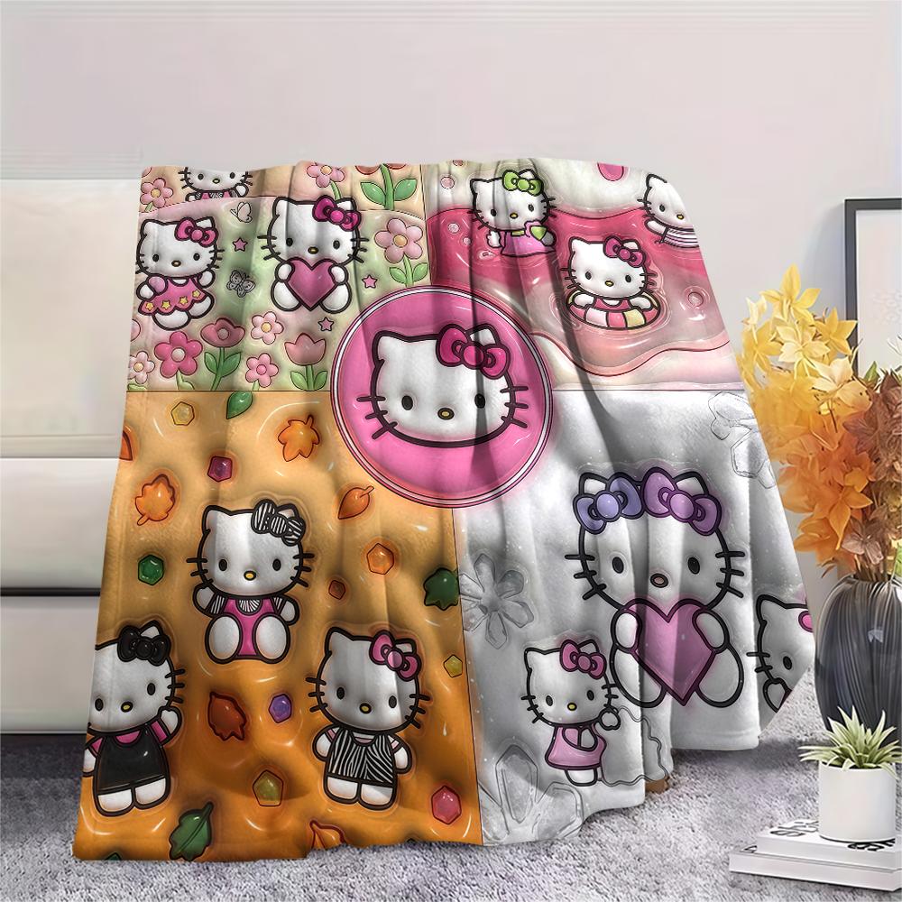 1 шт. Фланелевое одеяло с милым принтом Hello Kitty, Высокое качество, Для всех сезонов, Декор для дома, Тепло и уют, Идеально для рождественских подарков