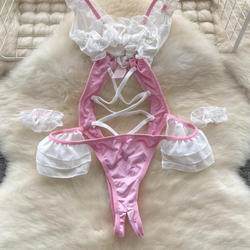 Женский косплей, чувственное нижнее белье, боди, женские каваи, короткие комбинезоны с открытой спиной, женский бант, эротическое белье, сексуальные комбинезоны 2024