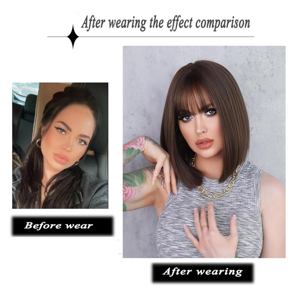 Women's 32cm Short Hair Headcover Short Straight Hair Simulation Hair Beauty Decoration Headwear Wig