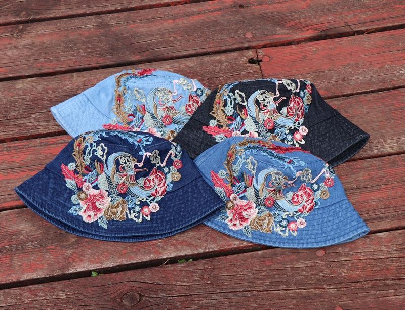 Весенняя, летняя и осенняя женская модная шляпа-ведро в этническом стиле с вышивкой из денима для улицы, защищающая от солнца, для путешествий и улиц