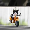 Motorcycle Cat Pendant Car Ornament with Lanyard Easy To Hang Rearview Mirror Hanging Ornament Kitty