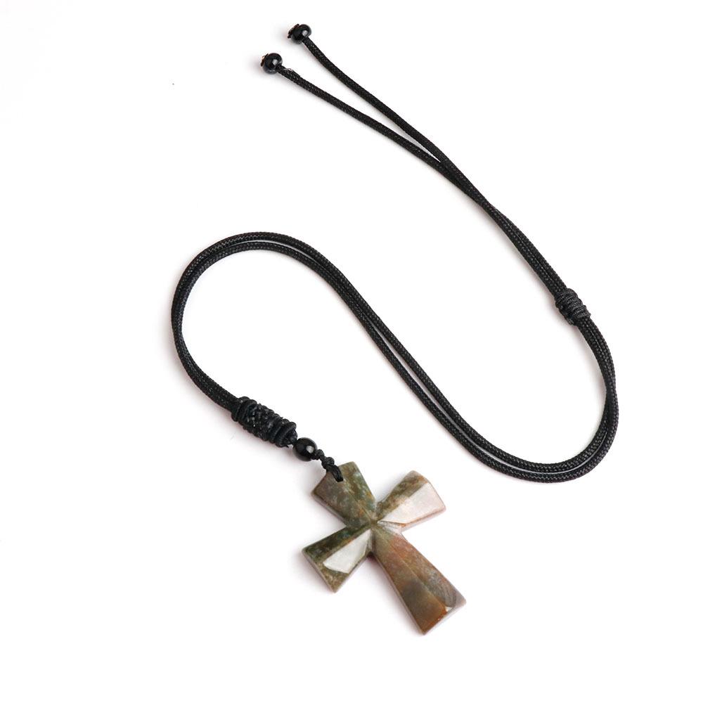 Ожерелье с крестом из агата - полудрагоценный камень, рождественский подарок, цепочка для свитера
