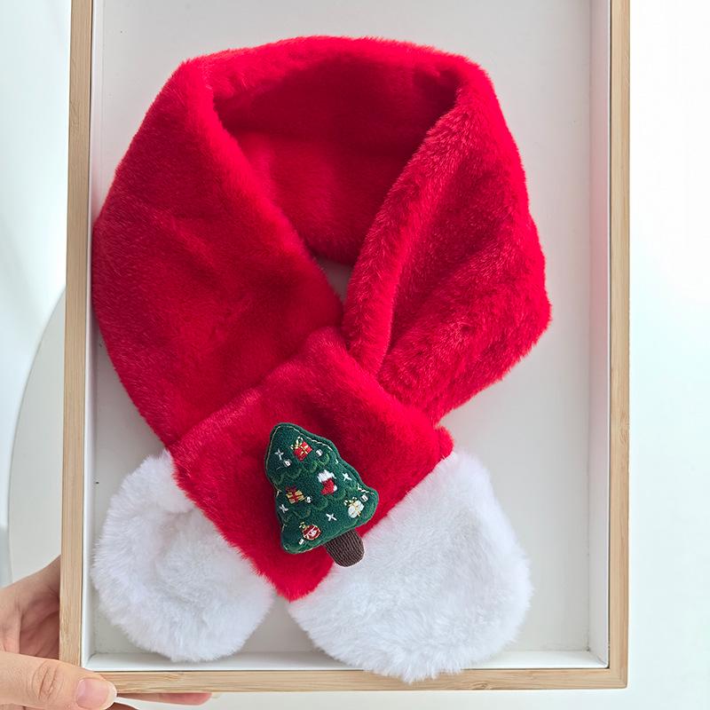 Детский красный вязаный шарф: Зимний плюшевый шарф-воротник