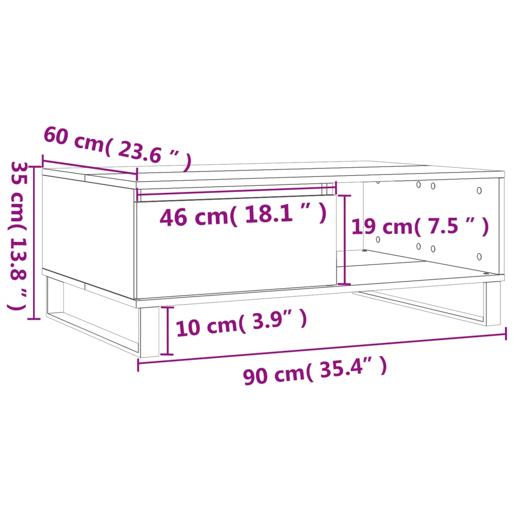 Coffee Table White 90x60x35 cm Wood Based Panel