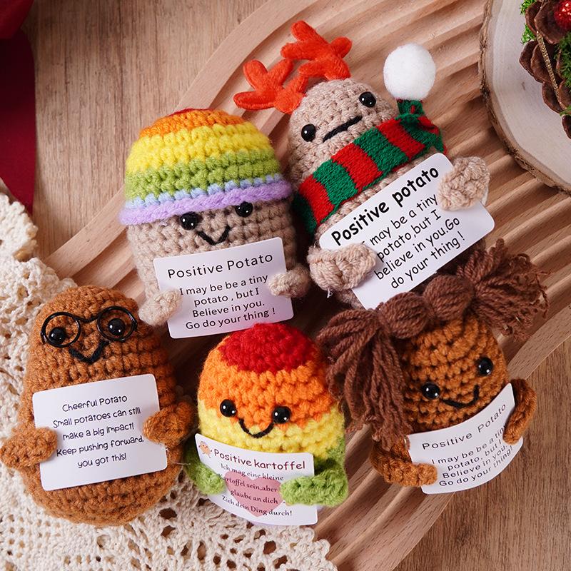 New Handmade Knitted Positive Energy Glasses Potatoes With Card Home Room Decoration Funny Woo lCrochet Potato Ornament Gifts