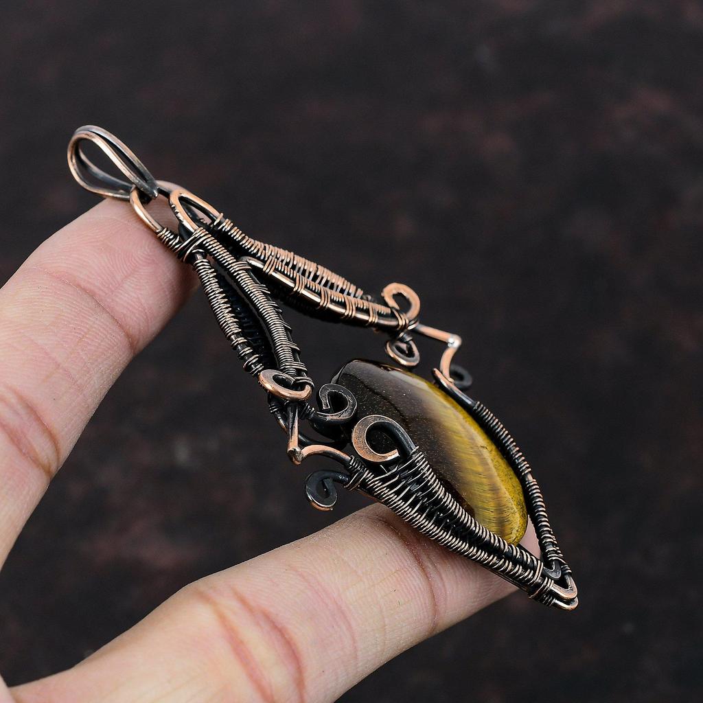 Кулон Тигровый глаз Кулон, обернутый медной проволокой Изящный драгоценный камень Кулон ручной работы Украшения из тигрового глаза Подарок на помолвку Украшения из медной проволоки