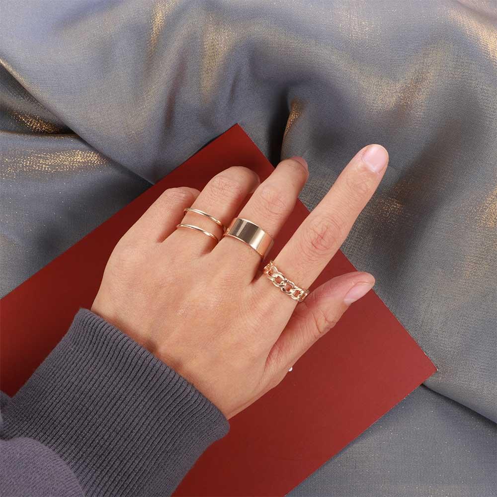 Широкие кольца 3 шт./набор Круглые Простые Металлические Геометрические Женские Подарки Цепочка Ювелирные Кольца Набор Открытые Кольца