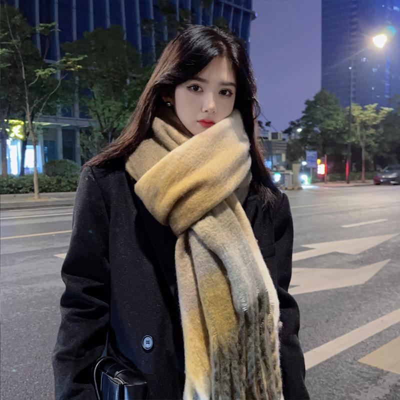 Fashion Korean version plaid imitation cashmere scarf winter warm thickened contrasting color student couple scarf long scarf