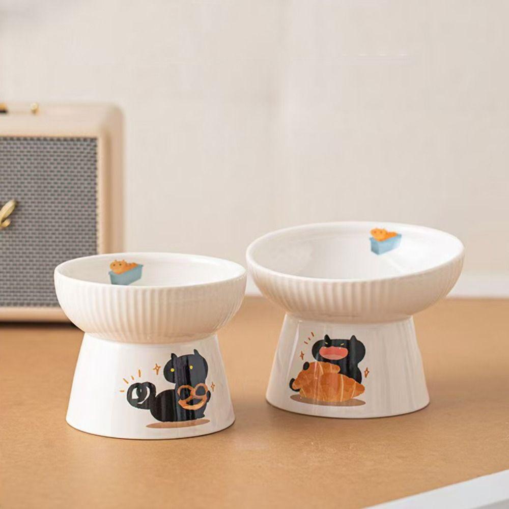 Мультяшная керамическая миска для кошки, милая миска для кормления собаки, миска для питомца на высокой ножке, емкость для воды