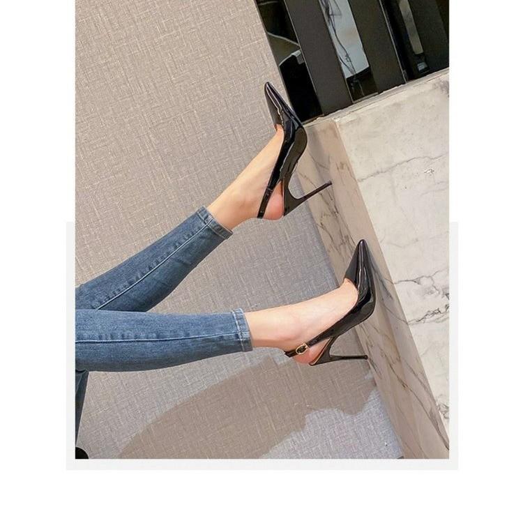 Модный темперамент на тонком каблуке, стиль чистой страсти, застежка на одну пуговицу на носке, туфли-лодочки с открытой пяткой, женские французские одинарные туфли-сандалии
