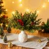 Artificial Branches, Red Berries, Green Plants, Christmas Needles, Home Dining Table Floral Arrangement, Ornamental Christmas Decoration.