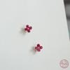 Серьги-гвоздики из стерлингового серебра 925 пробы с покрытием 14-каратным золотом с красными цирконами, в виде красивого маленького цветка, для женщин, свадебные украшения, подарок