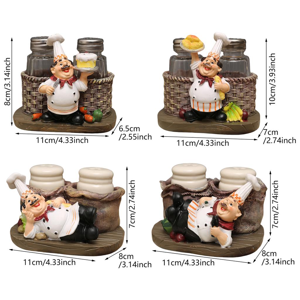 Salt & Peppers Bottle Holder Ornament Resin Chef Statue Decorative Ornament 2 Seasoning/Toothpick Bottle Resin Figurines