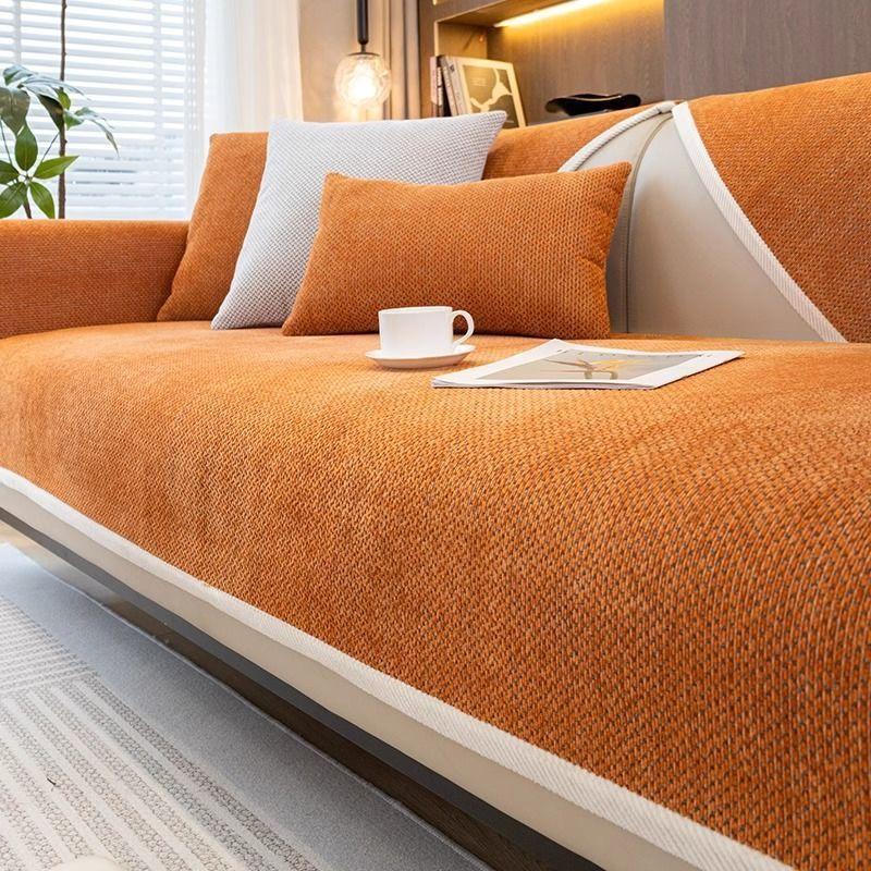 Autumn Winter Chenille Sofa Cover Living Room Solid Color Sofa Cushion L Shaped Sofa Cover Non-Slip Couch Armrest Backrest Mat