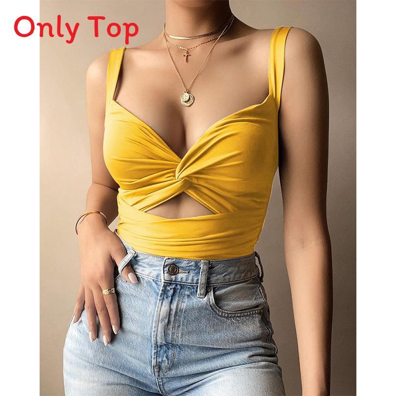 Women Summer Vneck Tank Top With Tiefront Elastic Band For Street Fashion