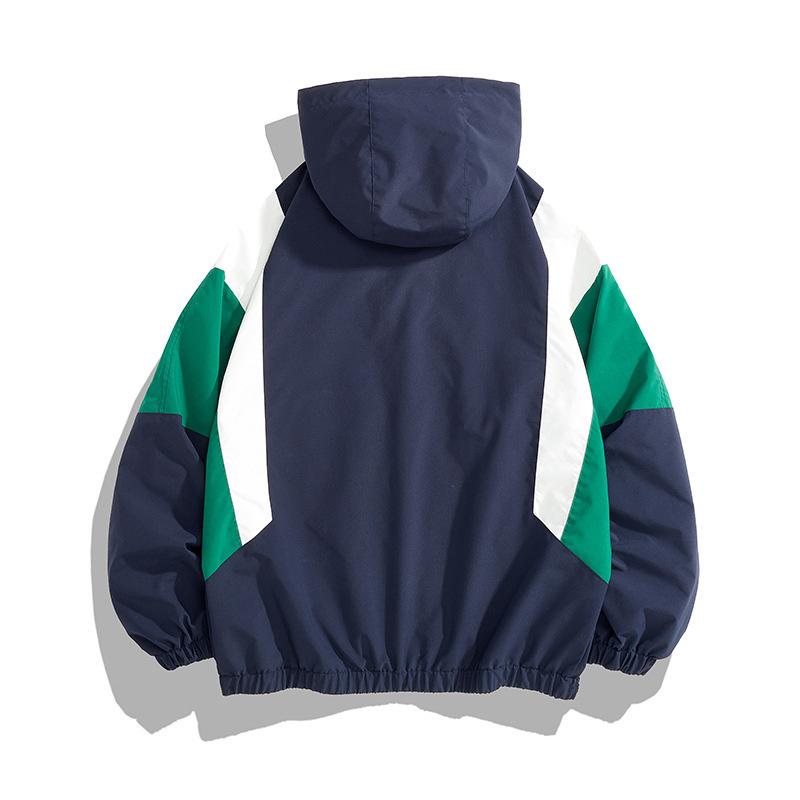 New Men's Jacket Youth Jacket Student Spring and Autumn Hooded Color Matching Loose Running Suit