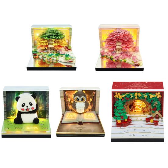 3D Time Piece Calendar Carved Tree Memo Pad 2026 Desk Calendar with LED Light Tear-off Decorative Panda Calendar Christmas Gift for Colleague Friend